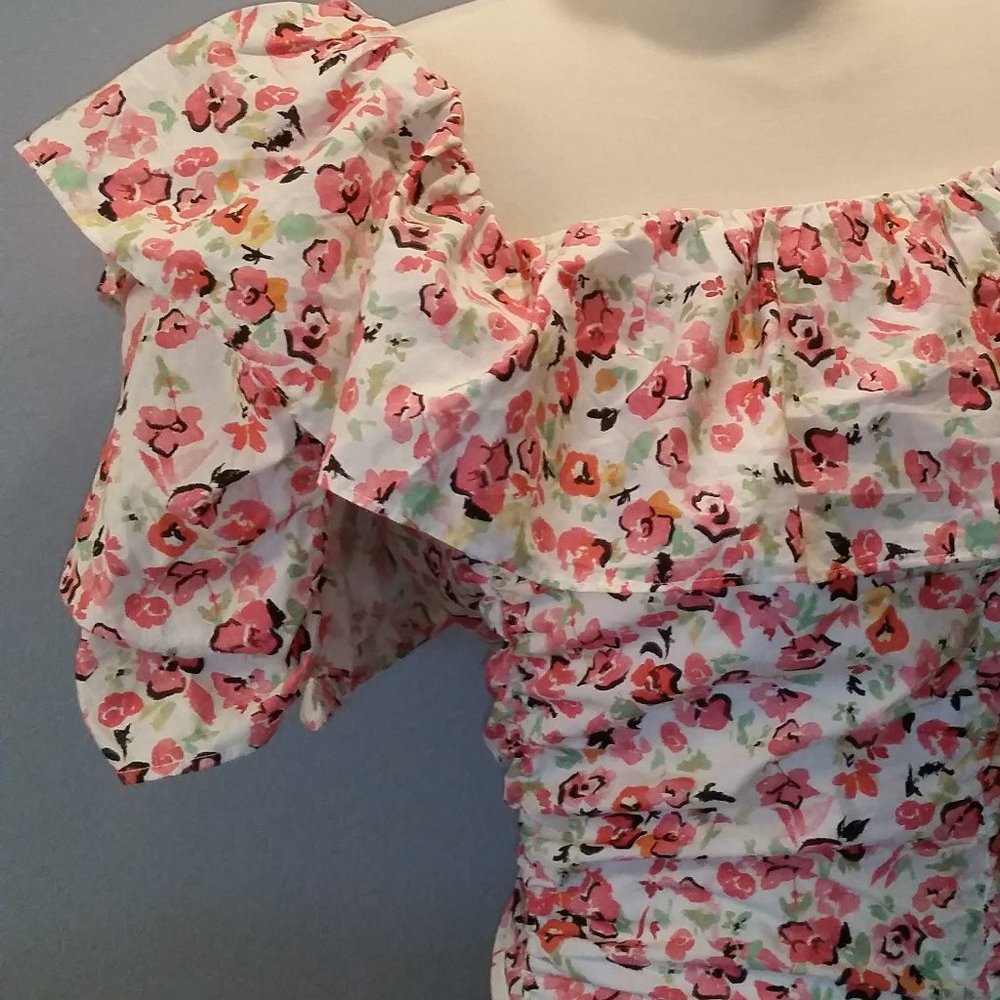 Zara ruffle ruched floral print mini dress NWt - Picture 3 of 6